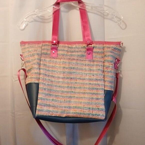 New Rasta Rainbow Tapestry & Faux Leather Shoulder Bag Purse Crossbody Pink Blue - Picture 8 of 12